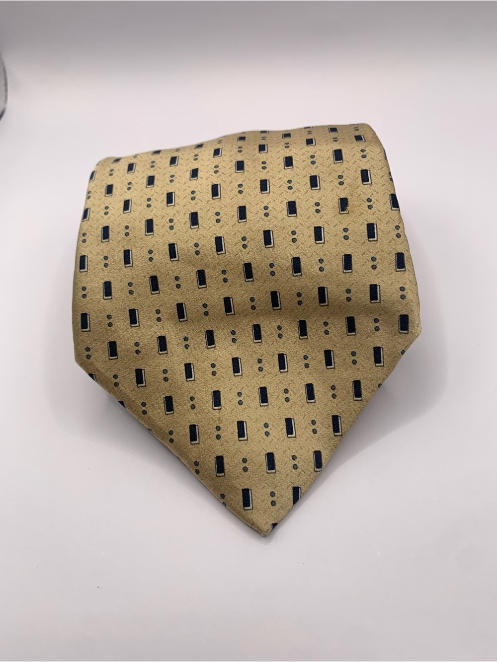 Zylos George Machado Gold Tie with Navy Rectangular Pattern 0115 business